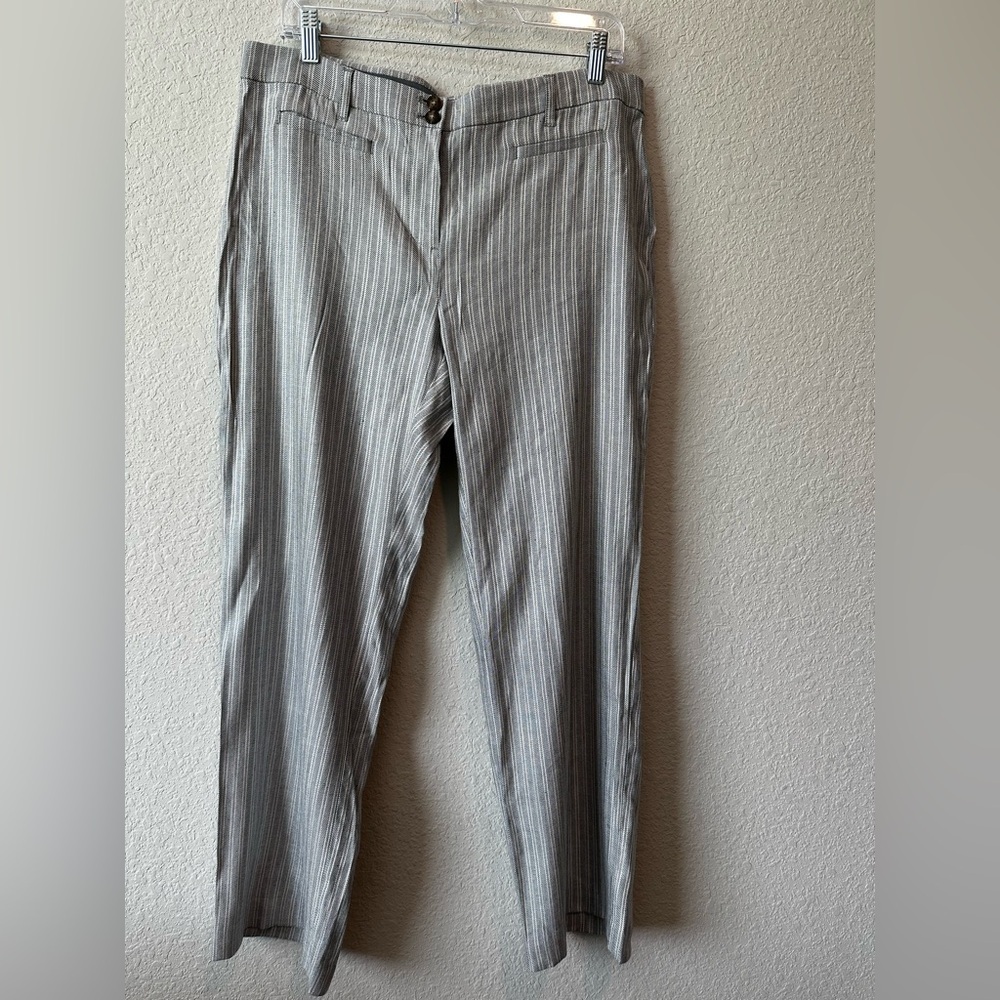 New J. Jill Light Gray Striped Wide - Leg Linen Stretch Pants Size 12 Petite - Picture 5 of 12